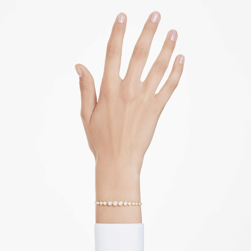 swarovski سوار imber tennis، قطع مستدير متنوع، لون أبيض، طلاء باللون الذهبي