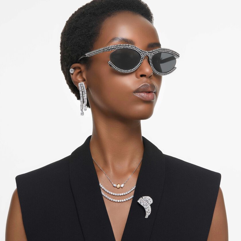 swarovski نظارة شمسية، شكل بيضاوي، sk6006el، لون أسود