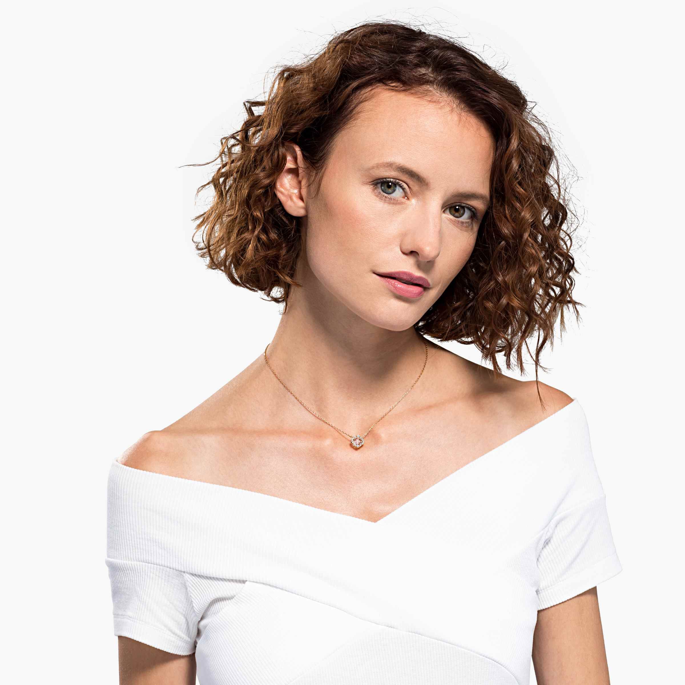 swarovski عقد una، على شكل زهرة البرسيم، لون وردي، طلاء ذهبي وردي