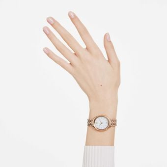 swarovski ساعة imber بيضاوية، صناعة سويسرية، سوار معدني، لون ذهبي، لمسة نهائية باللون الذهبي الوردي
