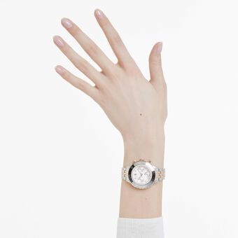 swarovski ساعة يد octea chrono، صناعة سويسرية، سوار معدني، لون ذهبي وردي، لمسة نهائية من معادن مختلطة