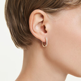 swarovski أقراط حلقية dextera، شكل مُثَمَّن، قطع مستدير، حجم صغير، لون أبيض، طلاء باللون الذهبي الوردي