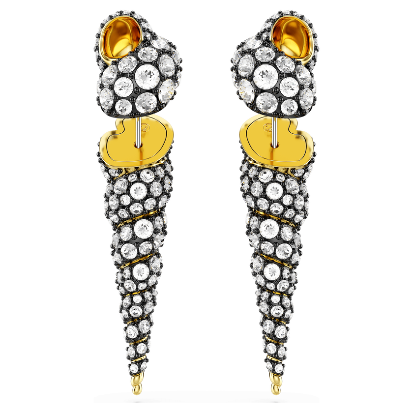 swarovski أقراط متدلية idyllia، تصميم غير متماثل، قطع مُستدير، شكل صدفة، لون أبيض لمسة نهائية من معادن مختلطة