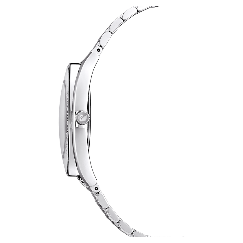 swarovski ساعة crystalline aura، صناعة سويسرية، سوار معدني، لون فضي، ستانليس ستيل
