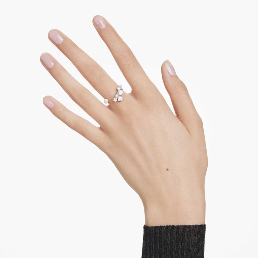 swarovski خاتم مفتوح constella، لآلئ كريستال، قطع مستدير، لون أبيض، طلاء روديوم