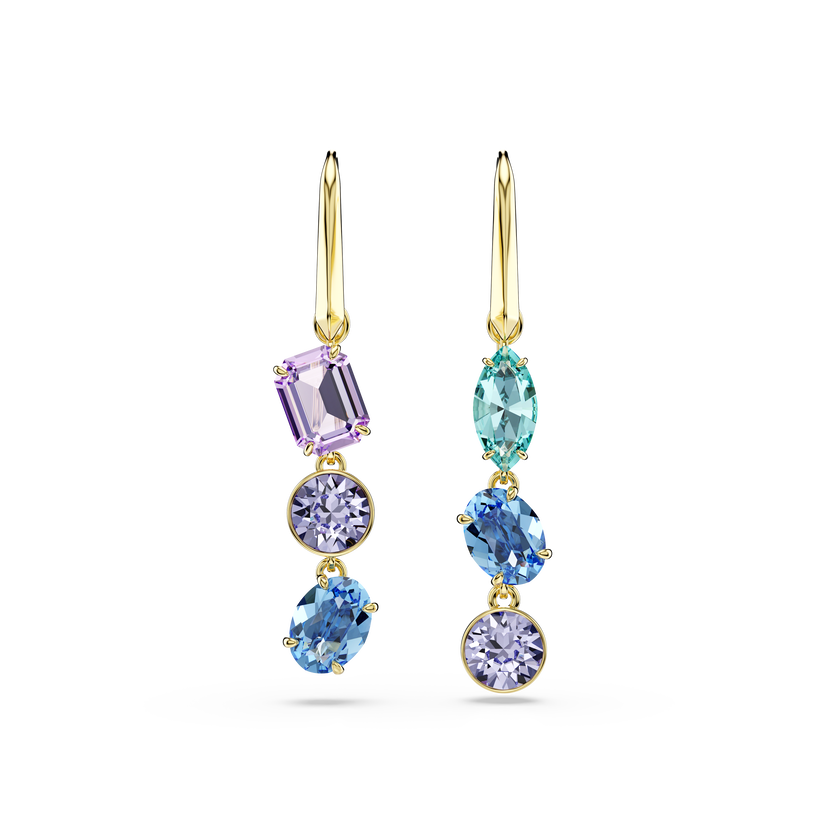 swarovski أقراط متدلية gema، تصميم غير متماثل، قطع متنوع، ألوان متعددة، طلاء باللون الذهبي