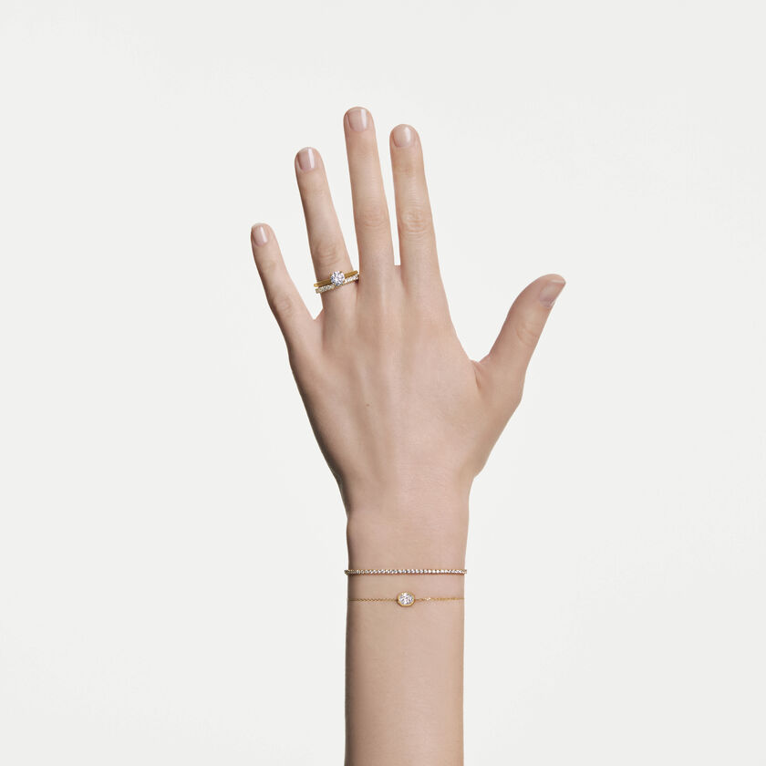 swarovski خاتم سوليتير eternity، ألماس مُصنع في المختبر إجمالي 1 قيراط، شكل دائري، لون أبيض، ذهب أصفر عيار 18 قيراط