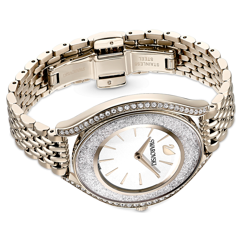 swarovski ساعة crystalline aura، صناعة سويسرية، سوار معدني، لون ذهبي، لمسة نهائية بلون ذهبي شامبين