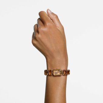 swarovski ساعة، سوار قطع مُثَمَّن، لون بني، لمسة نهائية بلون ذهبي شامبين