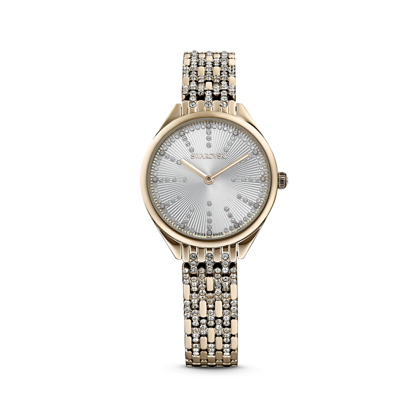 swarovski ساعة attract، صناعة سويسرية، سوار معدني، لون ذهبي، لمسة نهائية بلون شامبين ذهبي