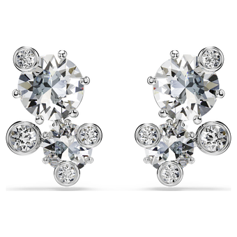 swarovski أقراط دبوسية constella، قطع مستدير، لون أبيض، طلاء روديوم