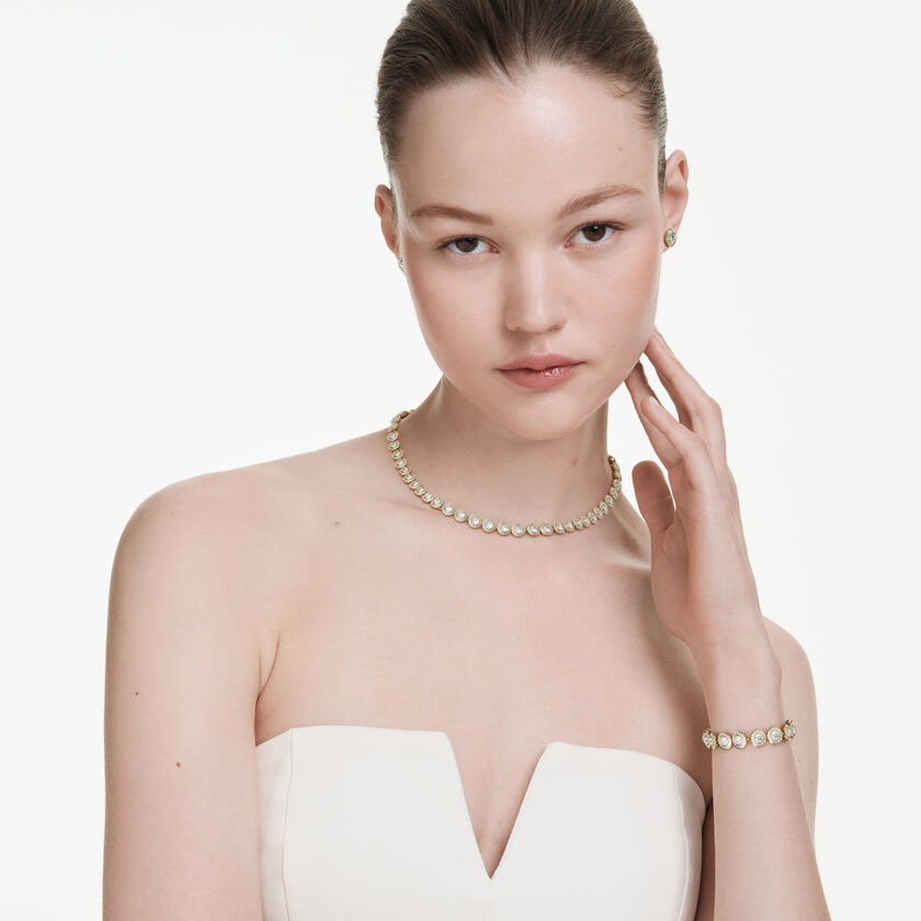 swarovski طقم una angelic، طقم  3 قطع ، قطع مستدير، لون أبيض، طلاء باللون الذهبي