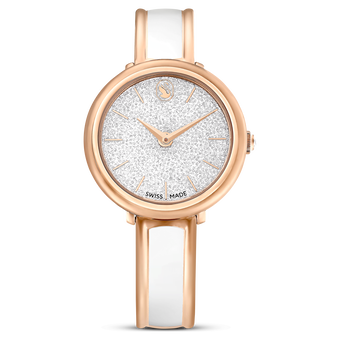 swarovski ساعة سوار crystalline، صناعة سويسرية، سوار معدني، لون أبيض، لمسة نهائية بلون ذهبي وردي