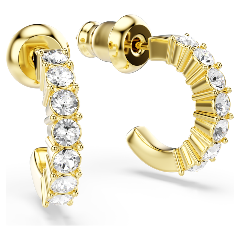 swarovski أقراط حلقية mini hoop، قطع مُستدير، لون أبيض، لمسة نهائية من الذهب عيار 18 قيراط