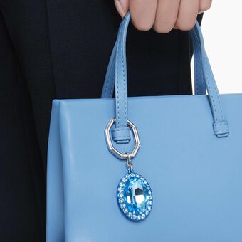 swarovski حلقة مفاتيح، قطع بيضاوي، لون أزرق، لمسة نهائية من معادن مختلطة