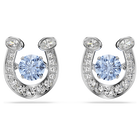 swarovski أقراط دبوسية symbolica، قطع مستدير، أحجار كريستال صغيرة متراصة، شكل حدوة حصان، لون أزرق، طلاء روديوم