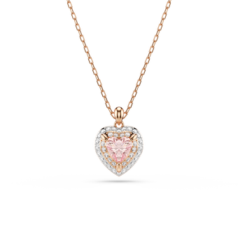 swarovski قلادة one، قطع على شكل قلب، أحجار كريستال صغيرة متراصة، شكل قلب، لون وردي، لمسة نهائية من معادن مختلطة