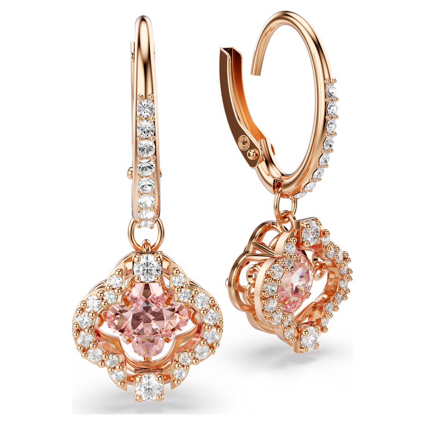 swarovski أقراط متدلية una، على شكل زهرة البرسيم، لون وردي، طلاء ذهبي وردي