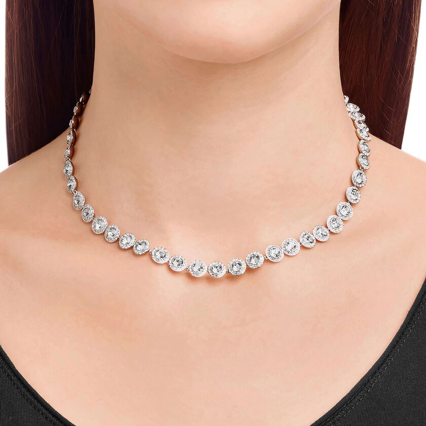 swarovski عقد تنس una angelic، قطع مستدير، لون أبيض، طلاء روديوم