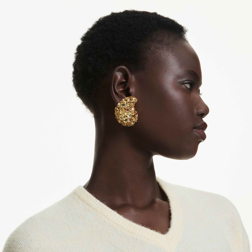 swarovski أقراط بمشبك gema، لون أصفر، طلاء باللون الذهبي