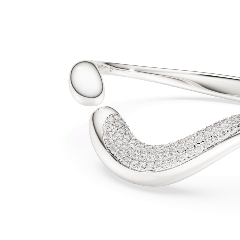 swarovski سوار classica، تصميم مفتوح، قطع مُستدير، لون أبيض، فضة استرليني