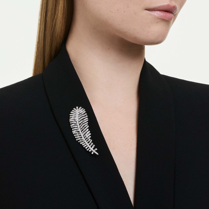 swarovski قلادة وبروش vienna، قطع متنوع، ريشة، لون أبيض، طلاء روديوم