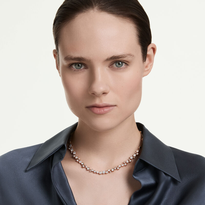 swarovski عقد constella، قطع مُستدير، لون أبيض، لمسة نهائية من الذهب الوردي عيار 18 قيراط