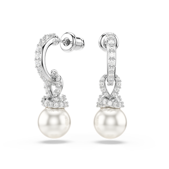 swarovski أقراط متدلية originally، لآلئ كريستال، أحجار كريستال صغيرة متراصة، لون أبيض، طلاء روديوم