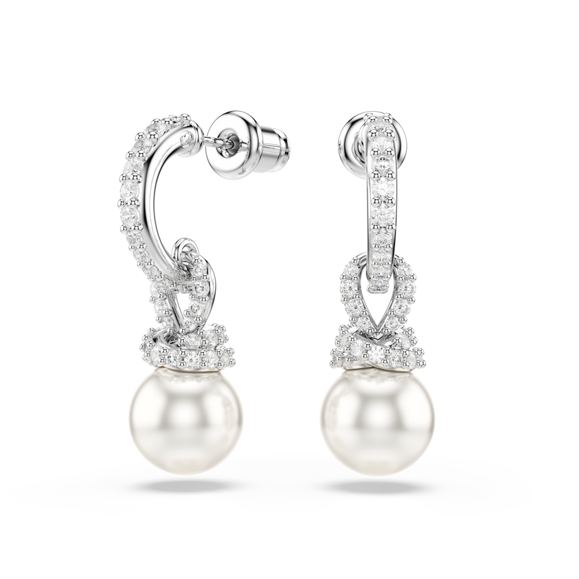 swarovski أقراط متدلية originally، لآلئ كريستال، أحجار كريستال صغيرة متراصة، لون أبيض، طلاء روديوم