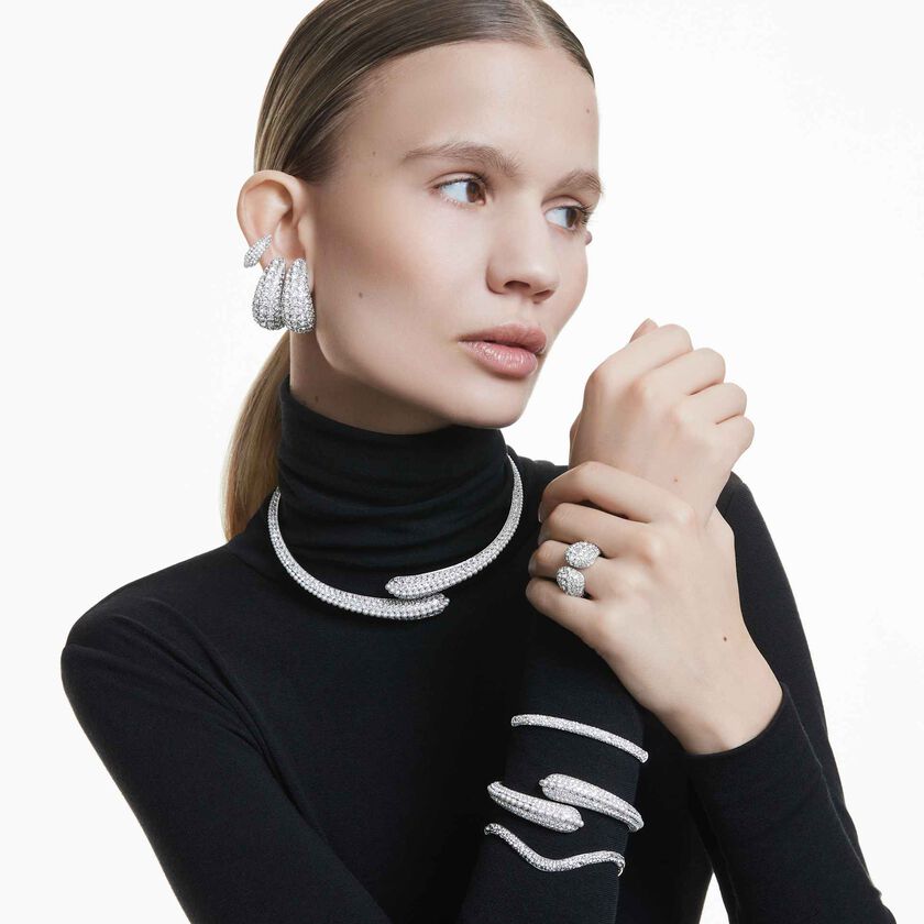 swarovski عقد sublima، لآلئ كريستال، قطع مستدير، لون أبيض، طلاء روديوم