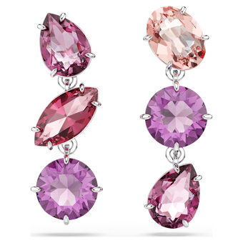 swarovski gema drop earrings  mixed cuts  pink  rhodium plated
