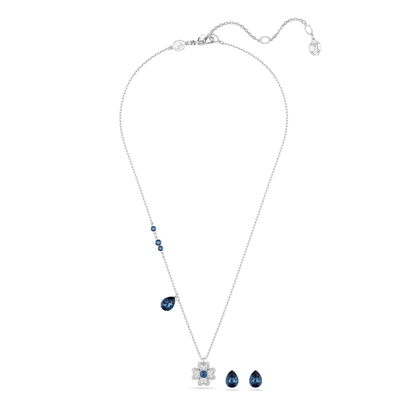 swarovski symbolica set  clover  blue  rhodium plated