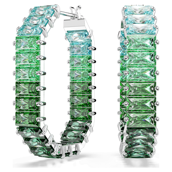 swarovski أقراط حلقية matrix، قطع باغيت، لون أخضر، طلاء روديوم