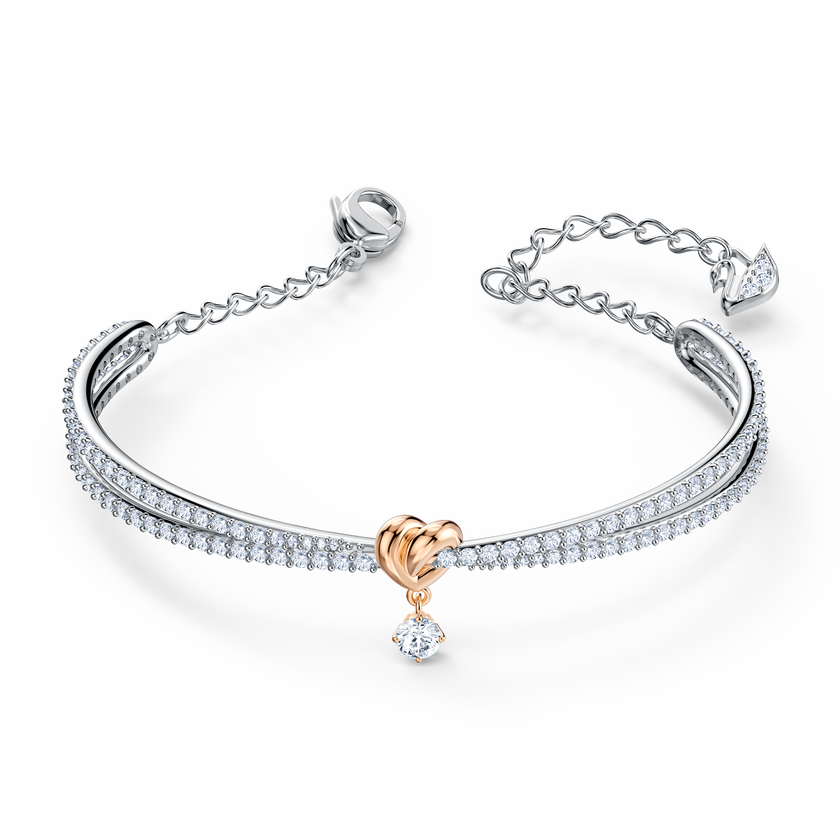 swarovski سوار lifelong على شكل قلب، لون أبيض، لمسة نهائية من معادن مختلطة