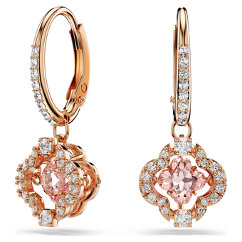 swarovski أقراط متدلية una، شكل زهرة برسيم، لون وردي، لمسة نهائية من الذهب الوردي عيار 18 قيراط