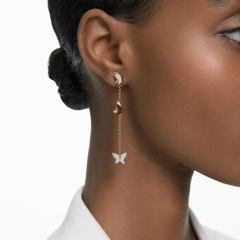 swarovski أقراط متدلية idyllia lilia، شكل فراشة، طويلة، لون أبيض، لمسة نهائية من الذهب الوردي عيار 18 قيراط