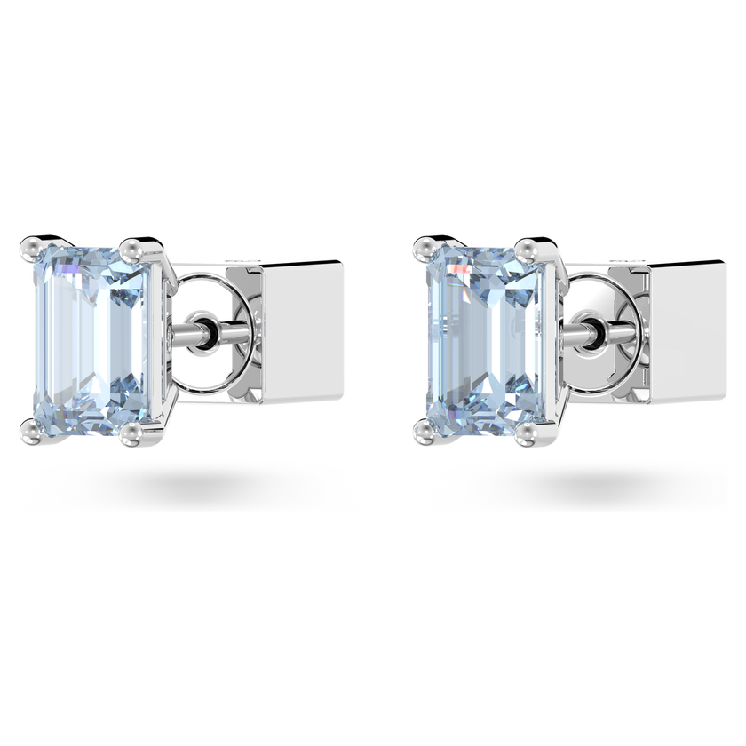 swarovski أقراط دبوسية chroma، قطع مربع بحواف مستديرة، لون أزرق، طلاء روديوم