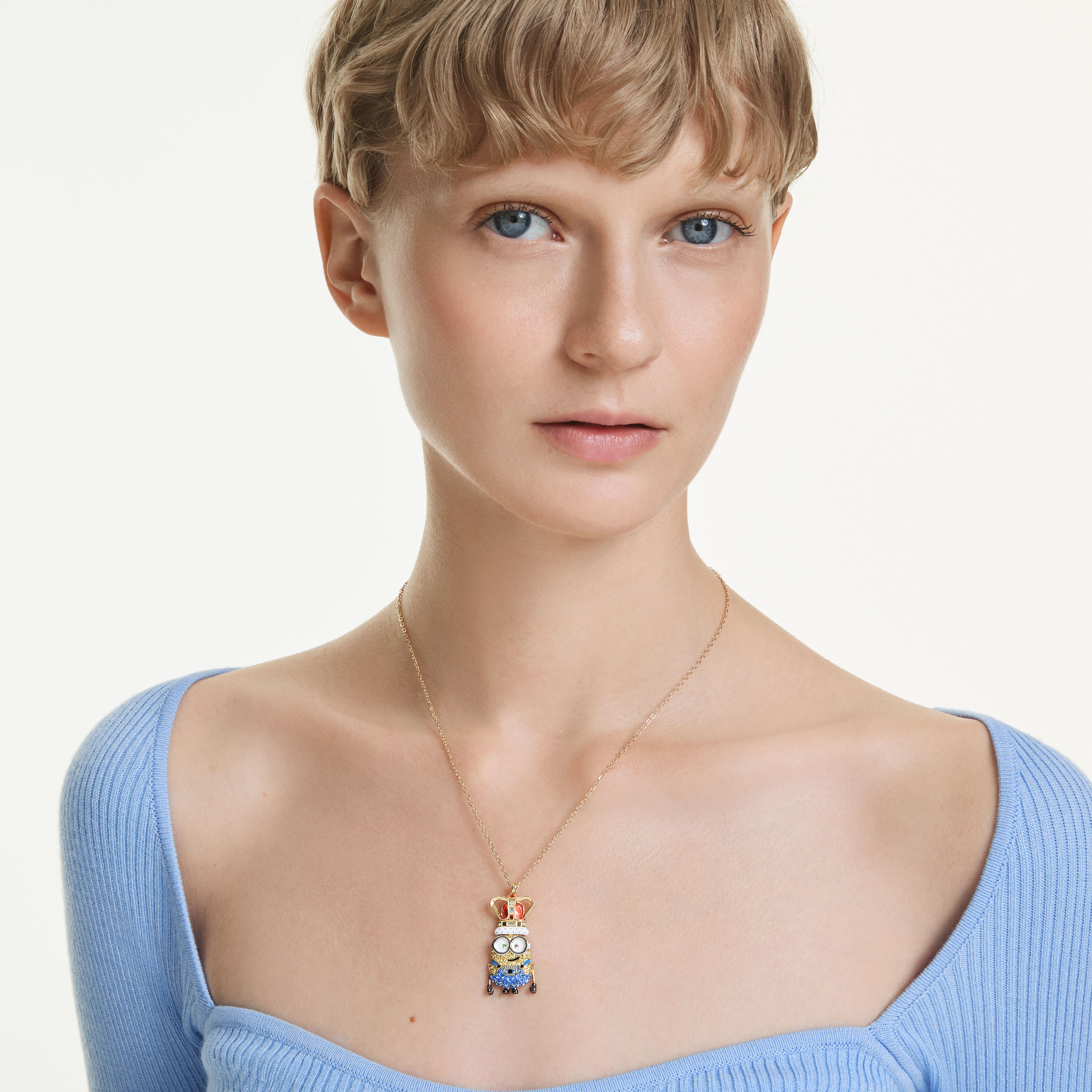 swarovski minions king bob pendant  pav   multicolored  gold tone plated