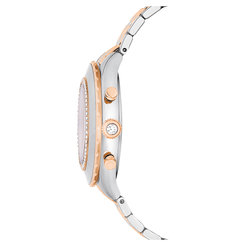 swarovski ساعة يد octea chrono، صناعة سويسرية، سوار معدني، لون ذهبي وردي، لمسة نهائية من معادن مختلطة
