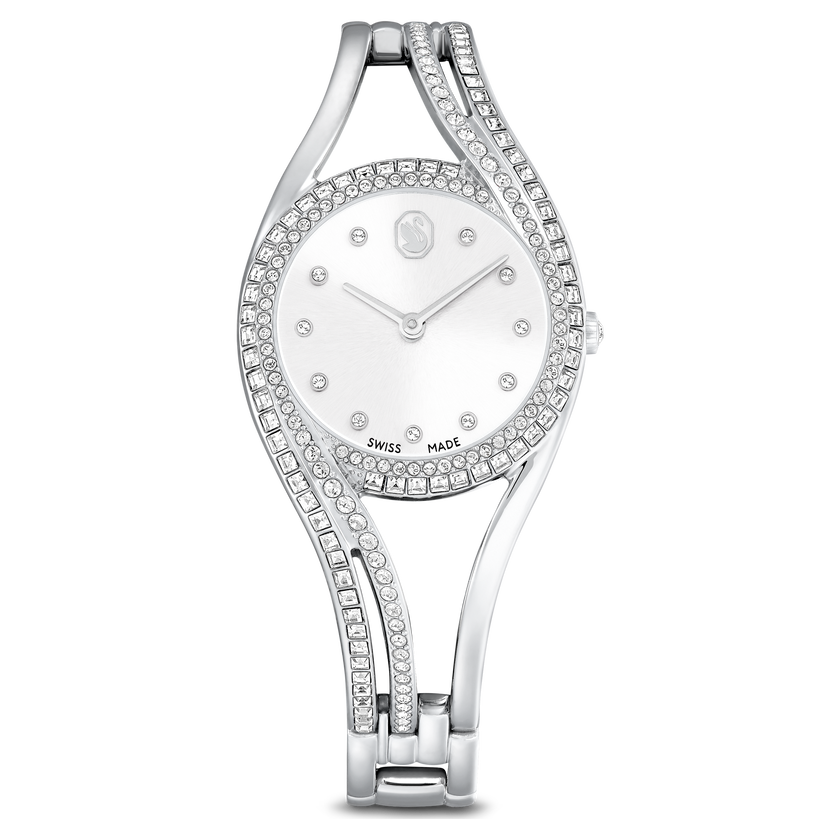 swarovski ساعة hyperbola bangle، سويسرية الصنع، سوار معدن، لون فضي، ستانلس ستيل