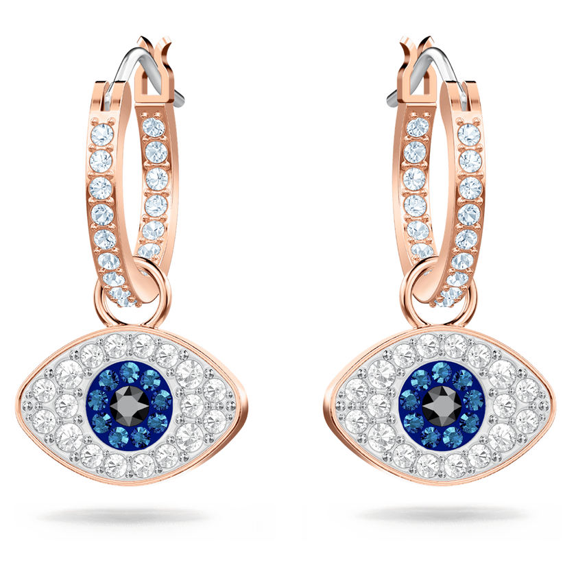 swarovski أقراط حلقية symbolica، على شكل عين، لون أزرق،  طلاء ذهبي وردي