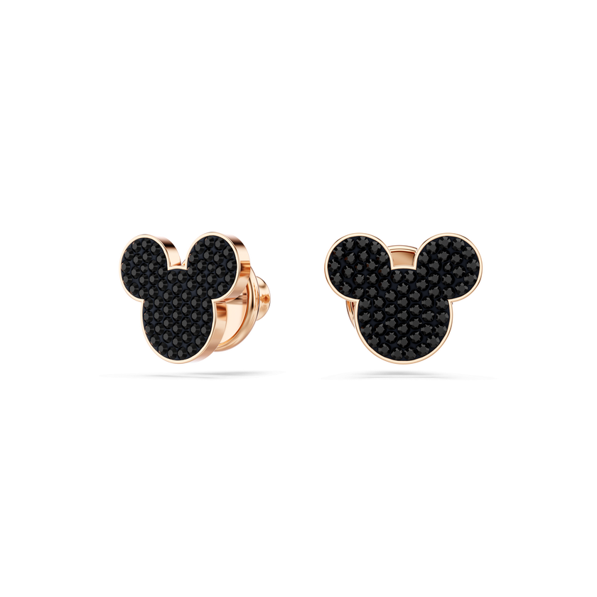 swarovski mickey   minnie stud earrings  black  rose gold tone plated