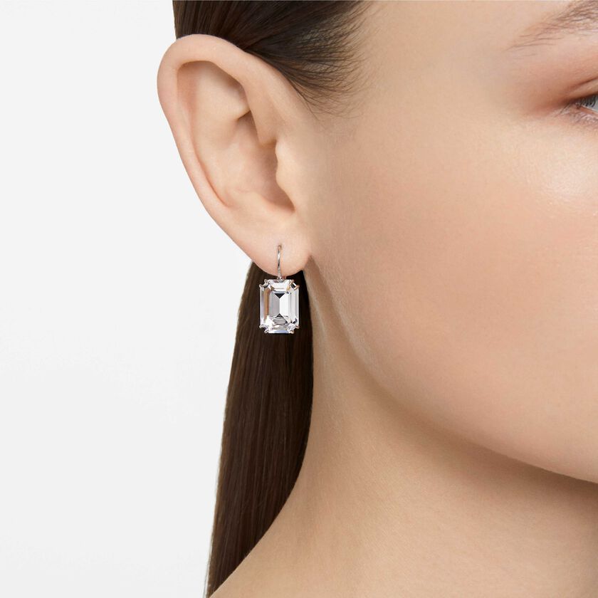 swarovski أقراط millenia، مزدانة بكريستالات مثمنة، لون أبيض، طلاء روديوم