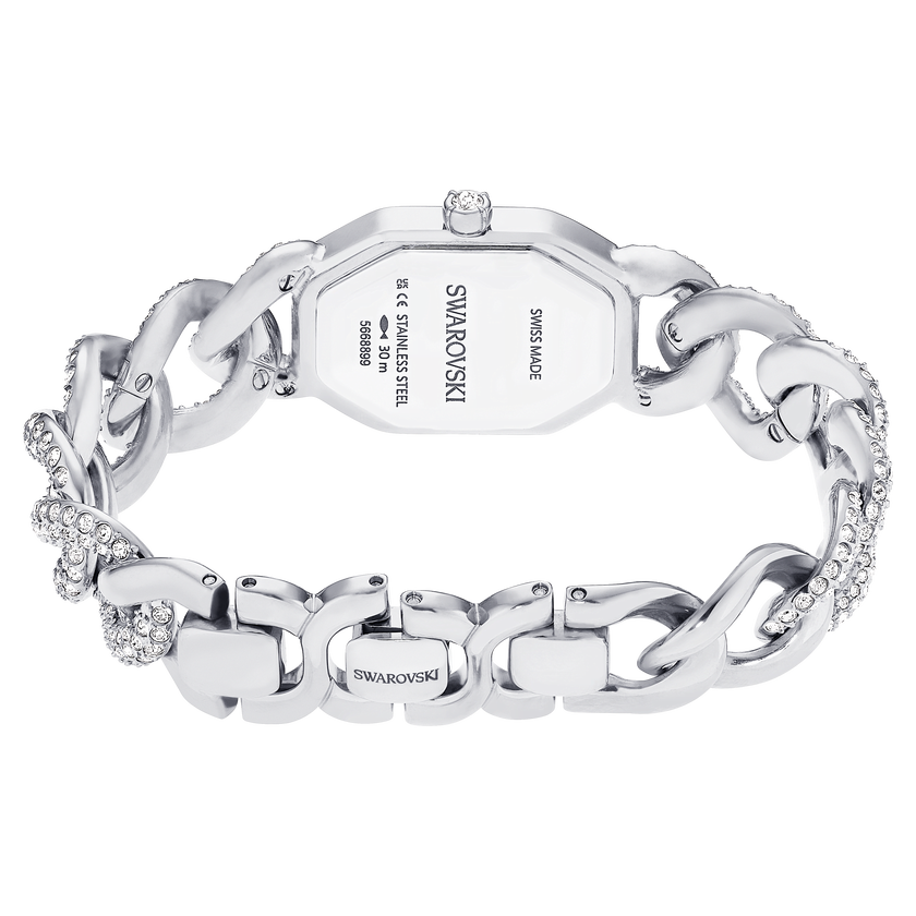 swarovski ساعة يد dextera chain، صناعة سويسرية، سوار كريستال، لون فضي، إستانلس ستيل