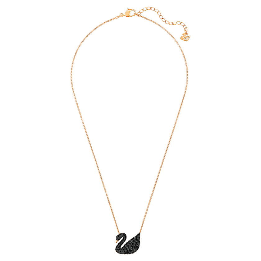 swarovski قلادة iconic swan بحلية متدلية، لون أسود، طلاء ذهبي وردي
