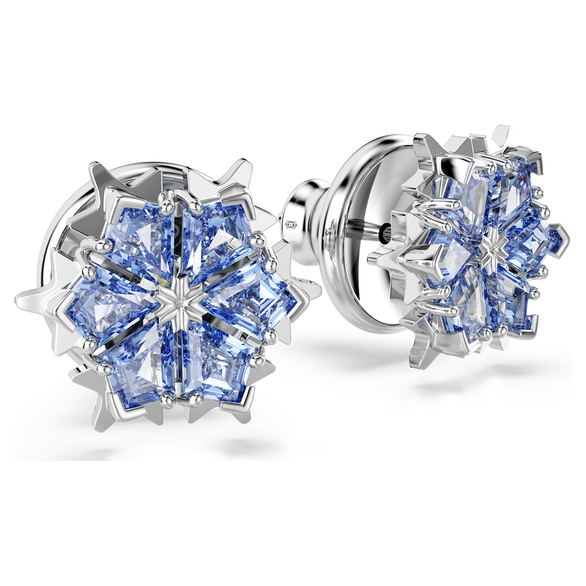 swarovski أقراط دبوسية magic، شكل دفة ثلج، لون أزرق، طلاء روديوم