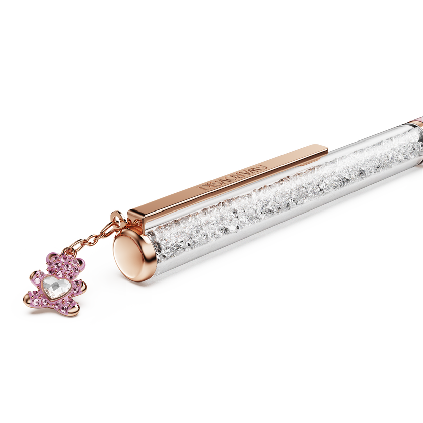 swarovski قلم حبر جاف crystalline، شكل دب، لون وردي، طلاء وردي لامع، طلاء باللون الذهبي الوردي