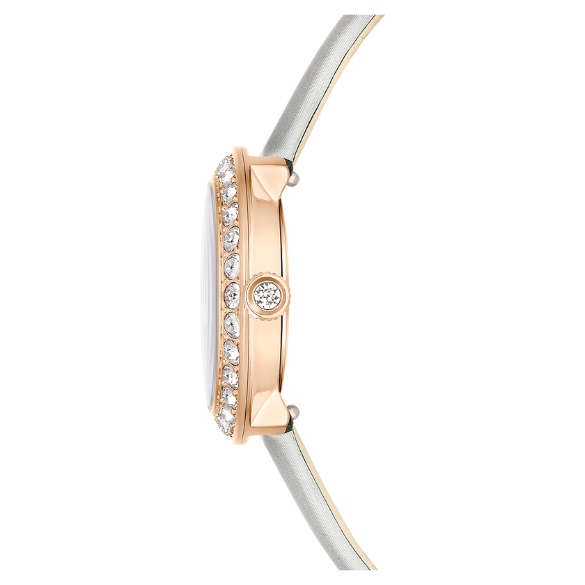 swarovski ساعة matrix tennis، صناعة سويسرية، سوار جلد، لون رمادي، لمسة نهائية باللون الذهبي الوردي