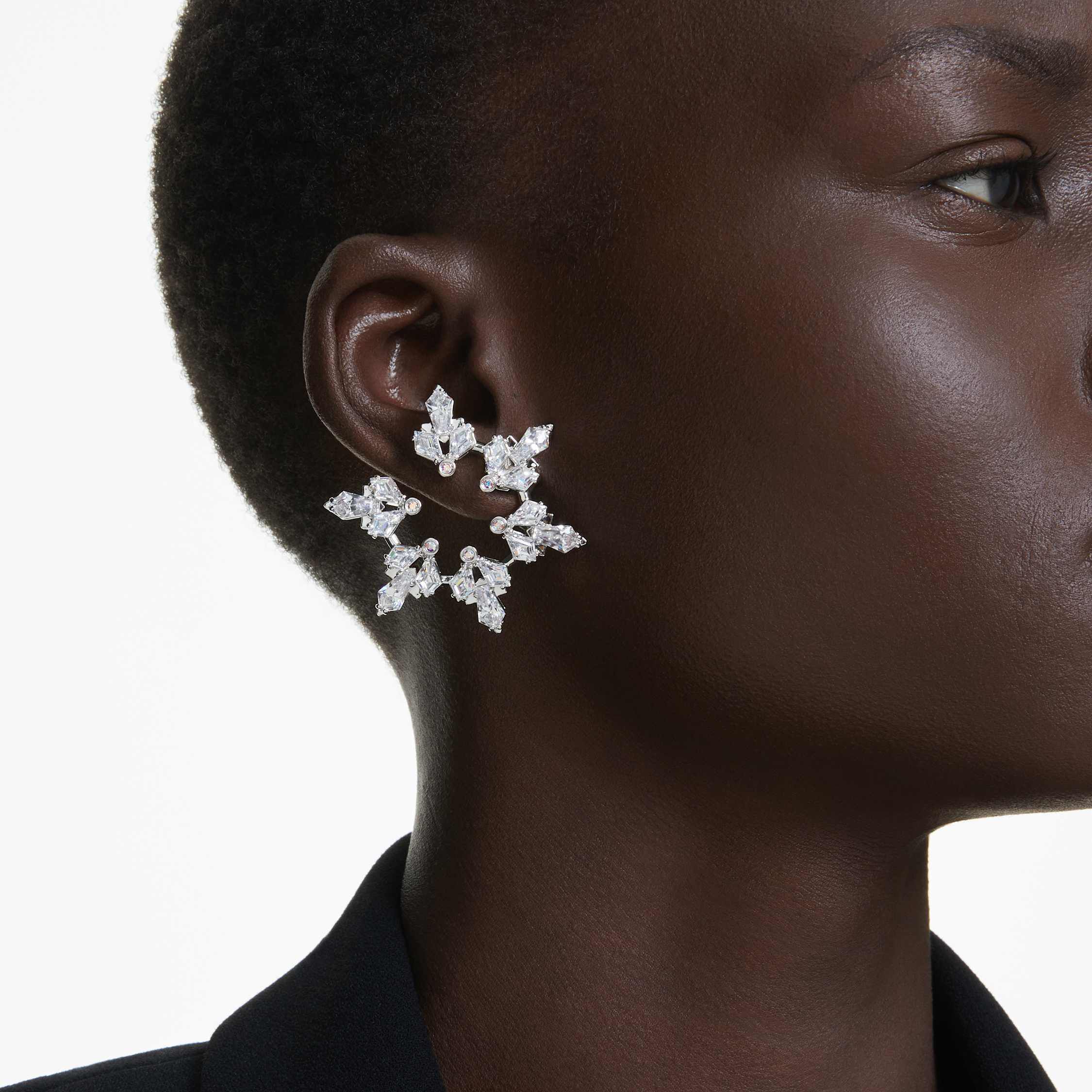 swarovski أقراط بمشبك idyllia، قطع متنوع، شكل ندفة ثلج، لون أبيض، طلاء روديوم