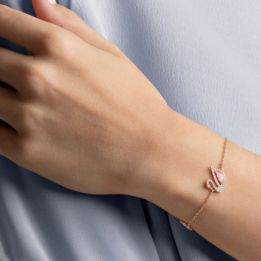 swarovski سوار swan، قفل مغناطيس، متعدد الألوان، طلاء ذهبي وردي